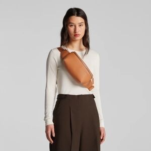 Monos Brown Vegan Leather Sling Bag Adjustable Crossbody Minimalist Carry